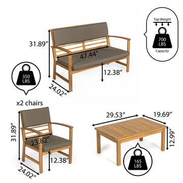 Barclay 4-Piece Modern Coastal Acacia Wood Conversation Outdoor Patio Set with Cushions - JONATHAN Y